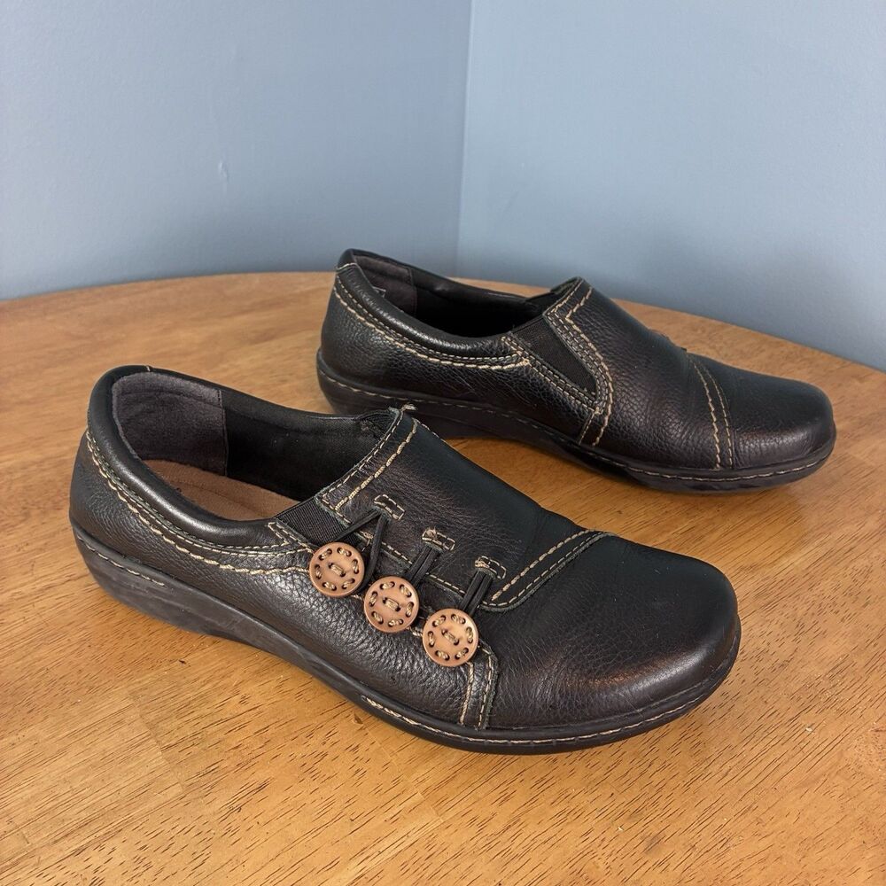 Clarks Ashland Effie Women’s Black Leather Slip On Loafers Size 7.5M